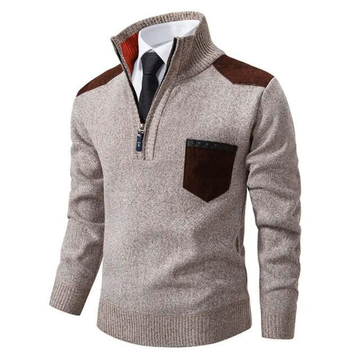 Half-Zip Knit Sweater with Chest Pocket for Men