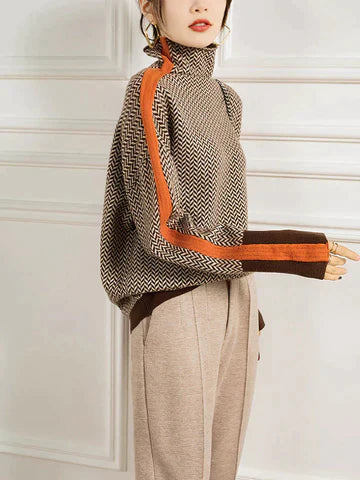 Elegant Patterned Turtle-Neck Sweater