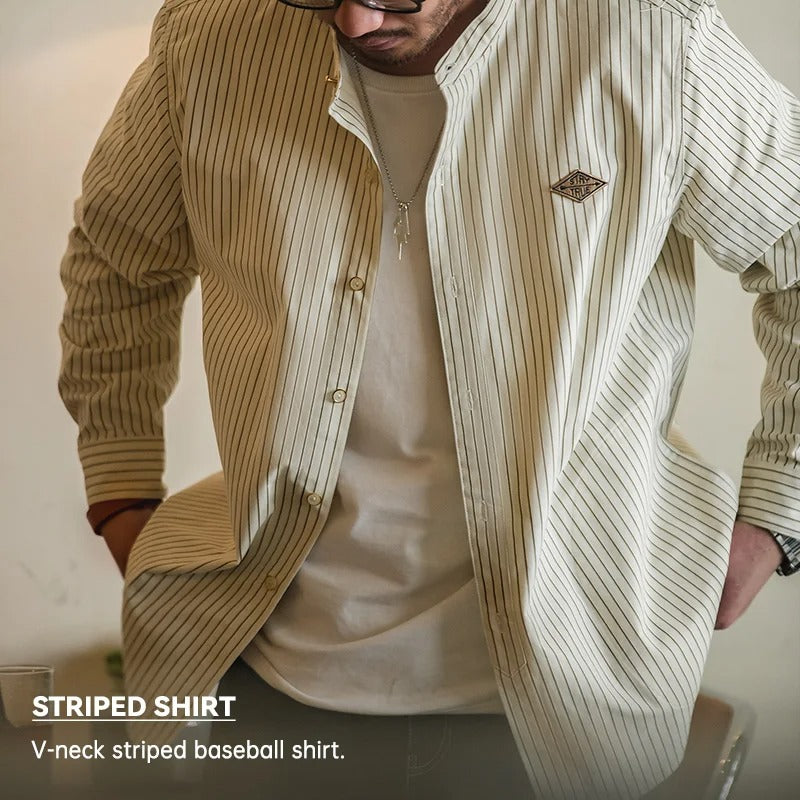 Classic Striped Stand Collar Shirt