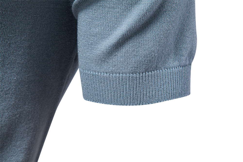 Men's Two-Tone V-Neck Polo Shirt with Ribbed Trim