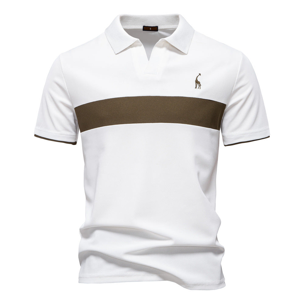 Men's Short-Sleeve Embroidered Stripe Polo Shirt