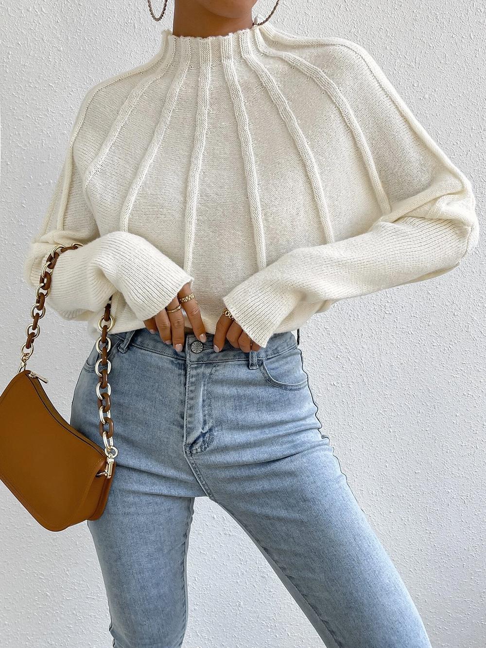 Cashmere Knit Sweater with Batwing Sleeves