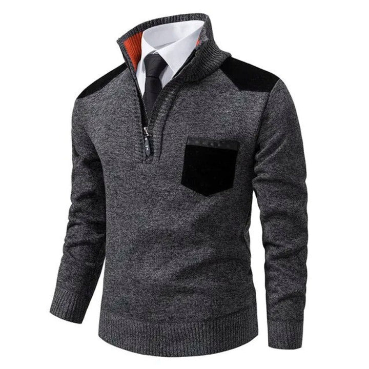 Half-Zip Knit Sweater with Chest Pocket for Men