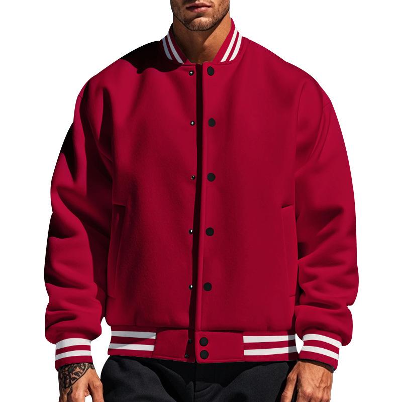 Classic Button-Up Baseball Jacket with Stand-Up Collar