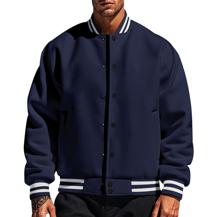 Classic Button-Up Baseball Jacket with Stand-Up Collar