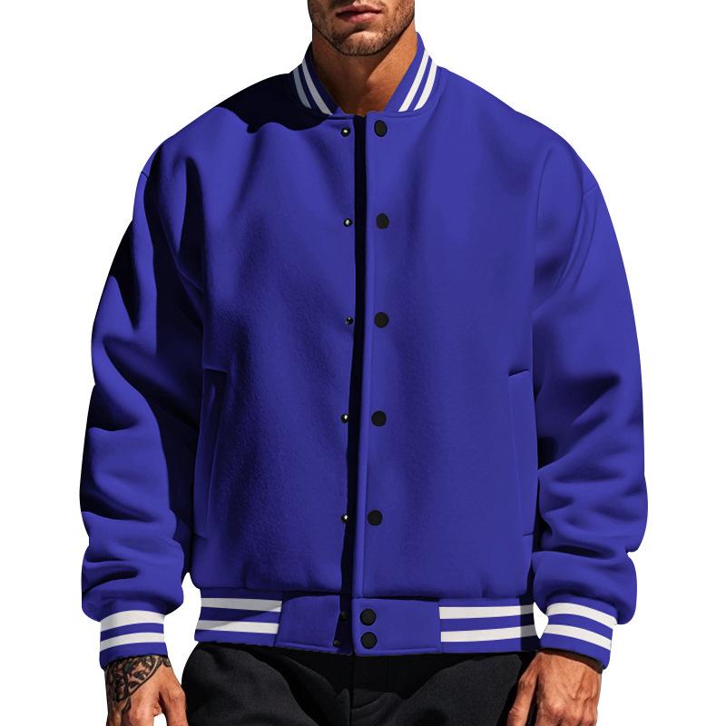 Classic Button-Up Baseball Jacket with Stand-Up Collar