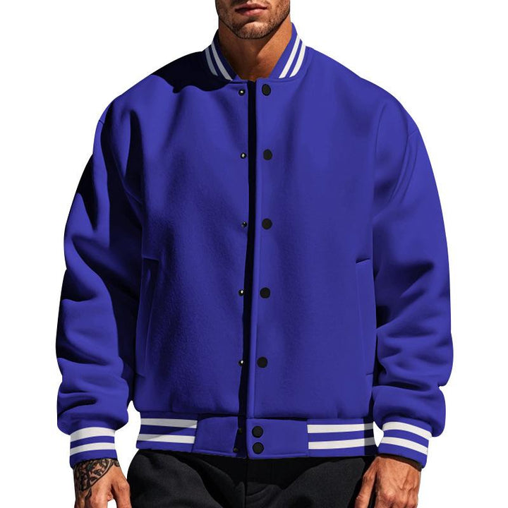 Classic Button-Up Baseball Jacket with Stand-Up Collar