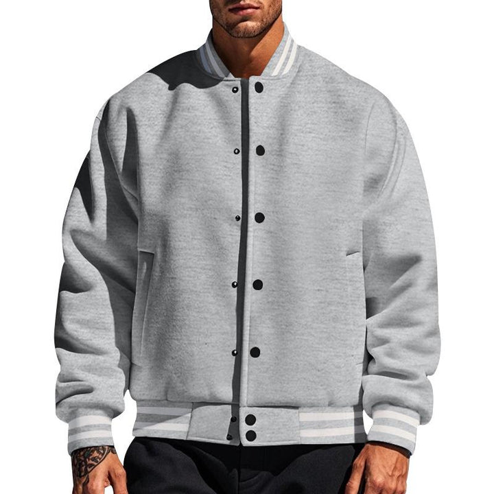 Classic Button-Up Baseball Jacket with Stand-Up Collar